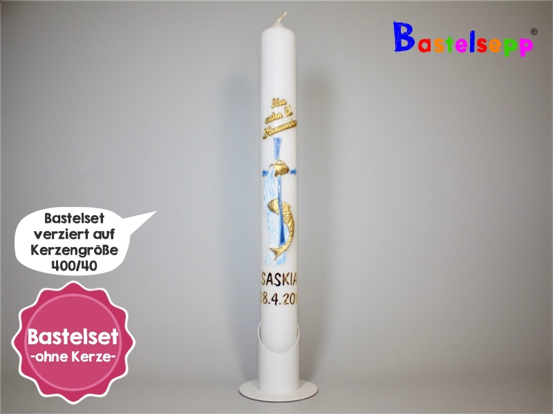 Kommunion | Bastelset | No.135 | Kommunionkerze selber machen | Kreuz mit Wasser und Fisch